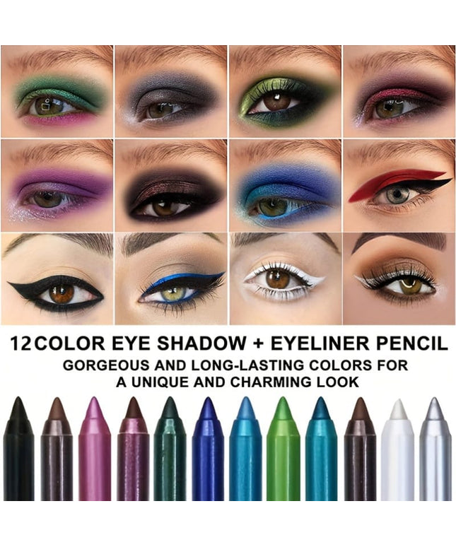 KissICON 12pcs Eyeliner Pencil with Sharpener Set 2in1 Eyeliner Pens – Color Shadow Waterproof