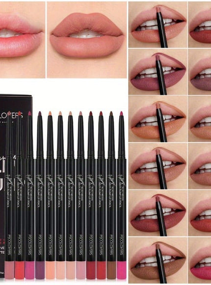 KissICON 12PCS KissIcon Matte Lip Liner Pencil Set Waterproof Long