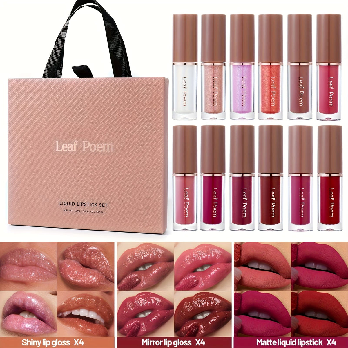 KissICON 12pcs Lipstick Set 12shade Velvet Matte Mirror Lip Gloss Lipstick Set