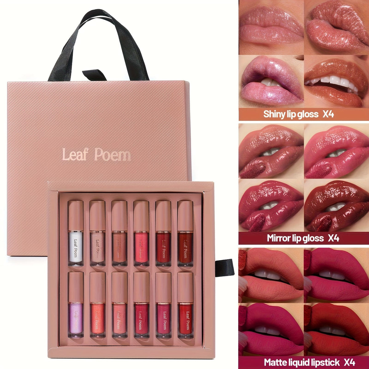 KissICON 12pcs Lipstick Set 12shade Velvet Matte Mirror Lip Gloss Lipstick Set