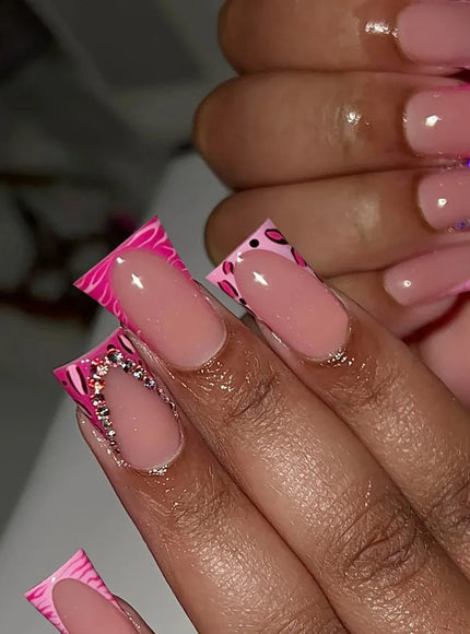 KissICON 13 / CHINA KissIcon Duckbill Pink Leopard Fake Nails Full Cover