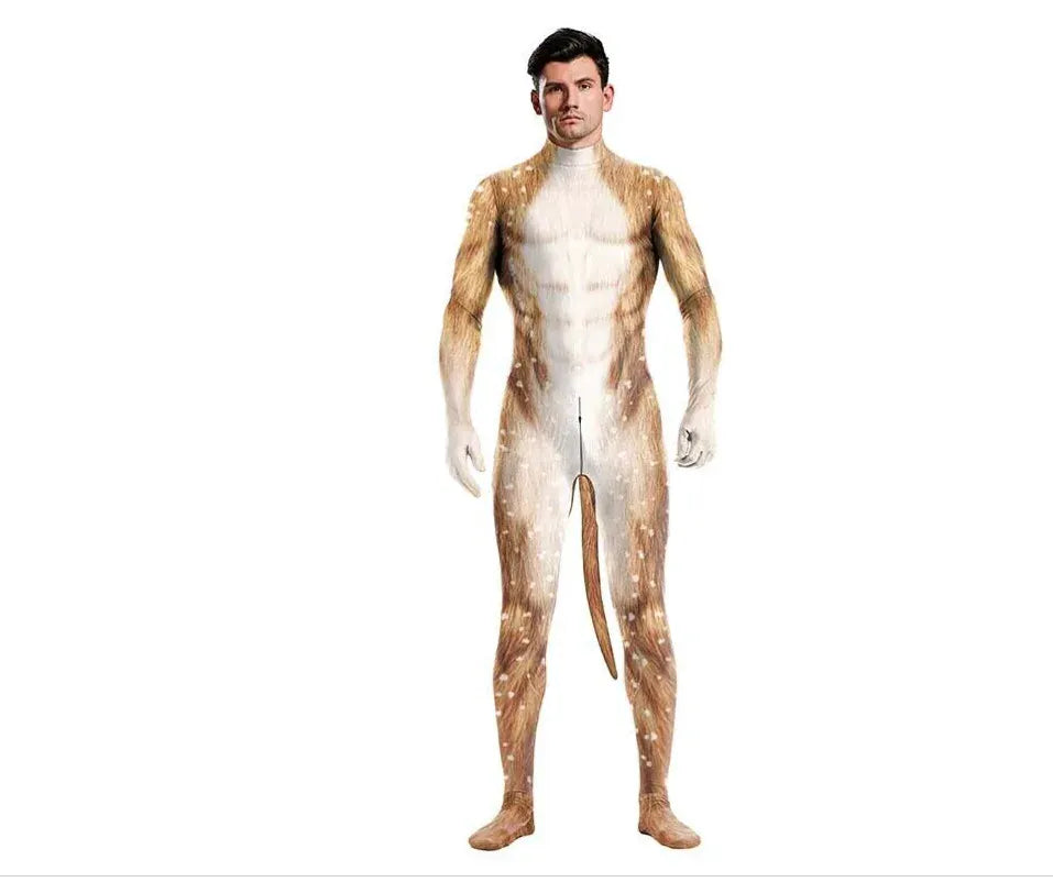 KissICON 13 / XXL Halloween Costume  Adult Mens Wild Animal Cosplay Costume Full Cover 3D Print Beast Petsuit Jumpsuit Bodysuit Tail