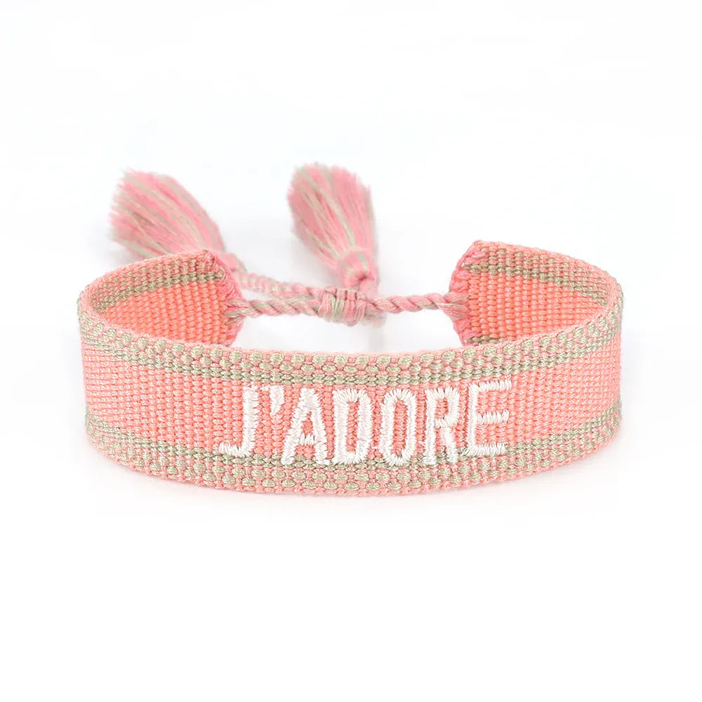 KissICON 130ja Rhinestone Embroidery Woven Bracelets Adjustable Rope Stackable Bangle For Women