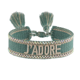 KissICON 131 stone Rhinestone Embroidery Woven Bracelets Adjustable Rope Stackable Bangle For Women