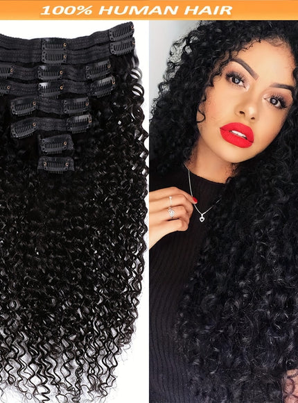 KissIcon Black Kinky Curly Clip In Extensions -