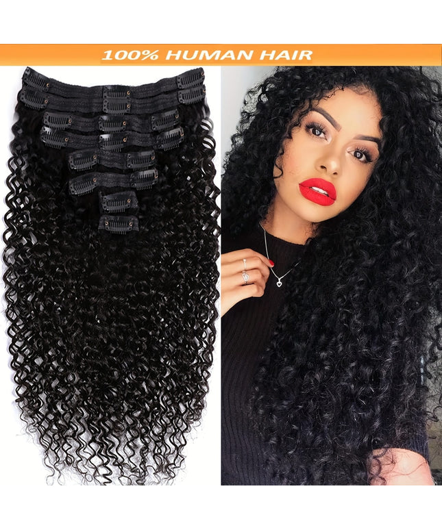 KissIcon Black Kinky Curly Clip In Extensions -