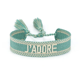 KissICON 131ja Rhinestone Embroidery Woven Bracelets Adjustable Rope Stackable Bangle For Women
