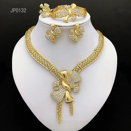 KissICON 132-1 / Gold Italy 18k Gold Plated Women Jewelry Set Classic Design Bowknot Necklace Earring Bracelet And Ring 4PCS Set Jewelry Wedding Party