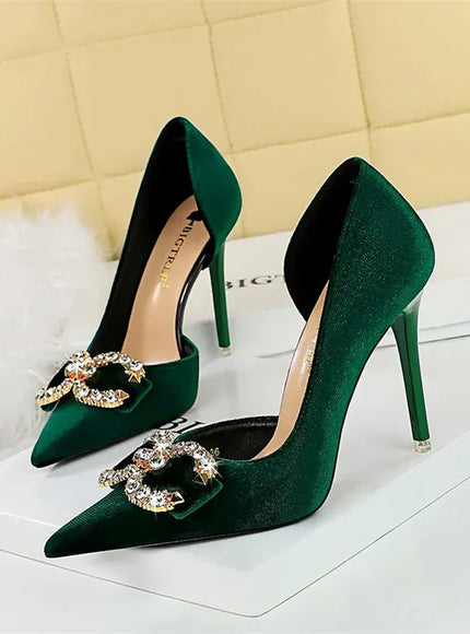 KissICON 1363-K77 Green / 40(Foot25cm) / CHINA Fashion Women High Heel Rhinestone Buckle Bow Green