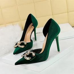 KissICON 1363-K77 Green / 40(Foot25cm) / CHINA Fashion Women High Heel Rhinestone Buckle Bow Green