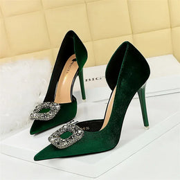 KissICON 1363-K83 Green / 34(Foot22cm) / CHINA Women Super High Heels Velvet Pumps Shallow Mouth