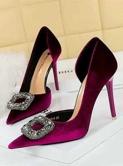 KissICON 1363-K83 Purple / 38(Foot24cm) / CHINA Women Super High Heels Velvet Pumps Shallow Mouth
