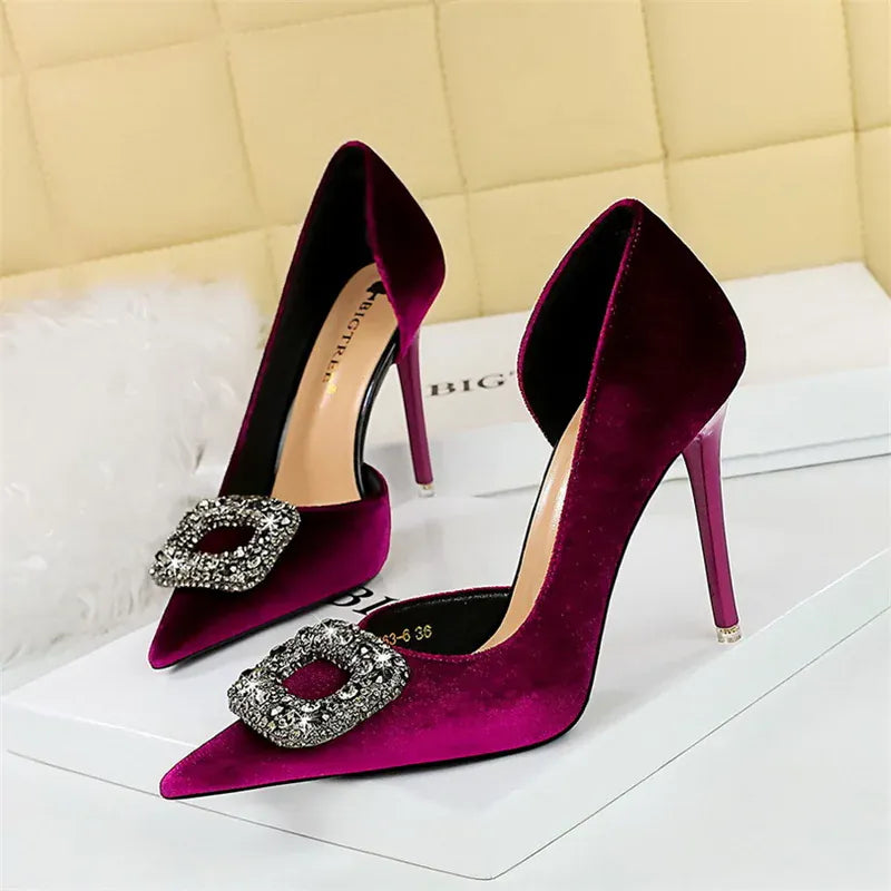 KissICON 1363-K83 Purple / 38(Foot24cm) / CHINA Women Super High Heels Velvet Pumps Shallow Mouth