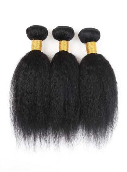 KissICON 14 14 14 / Natural Black Brazilian Yaki Straight Extensions 3 Bundles Remy Black