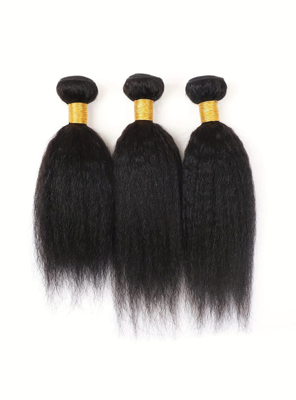KissICON 14 16 16 / Natural Black Brazilian Yaki Straight Extensions 3 Bundles Remy Black