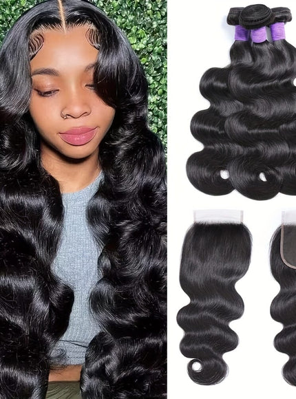 KissICON 14 16 18+12 Closure / Black KissIcon Body Wave Bundles Virgin Hair - Natural
