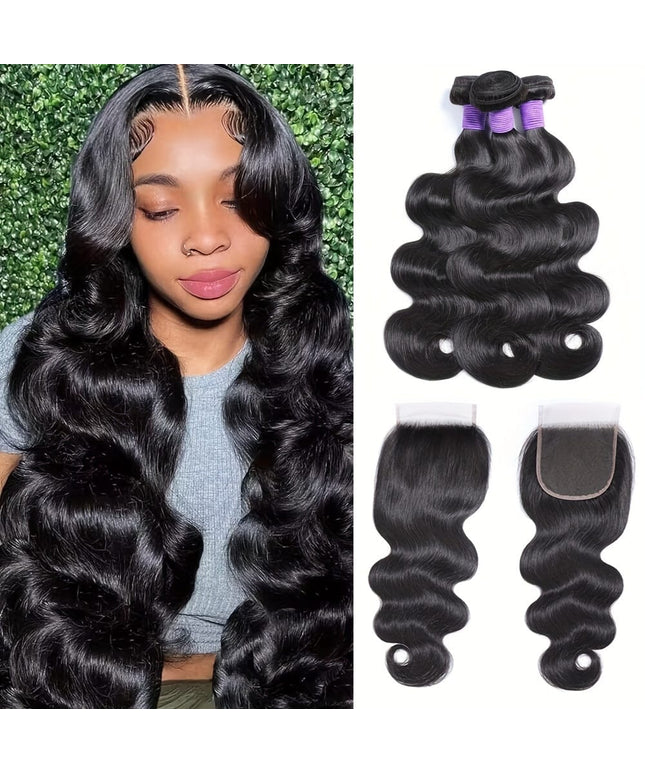 KissICON 14 16 18+12 Closure / Black KissIcon Body Wave Bundles Virgin Hair - Natural