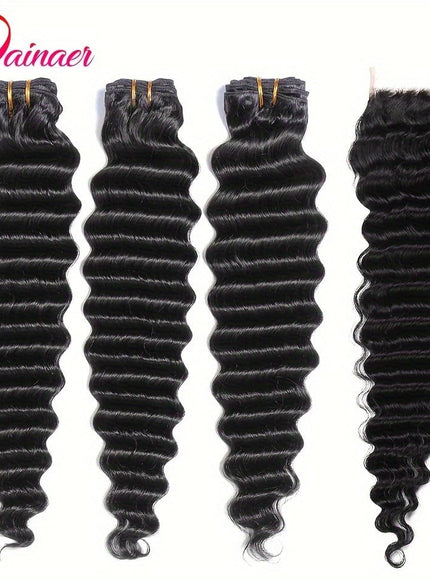 KissICON 14 16 18+Closure14 / Black KissIcon Deep Wave Hair Bundles 4x4 Closure -