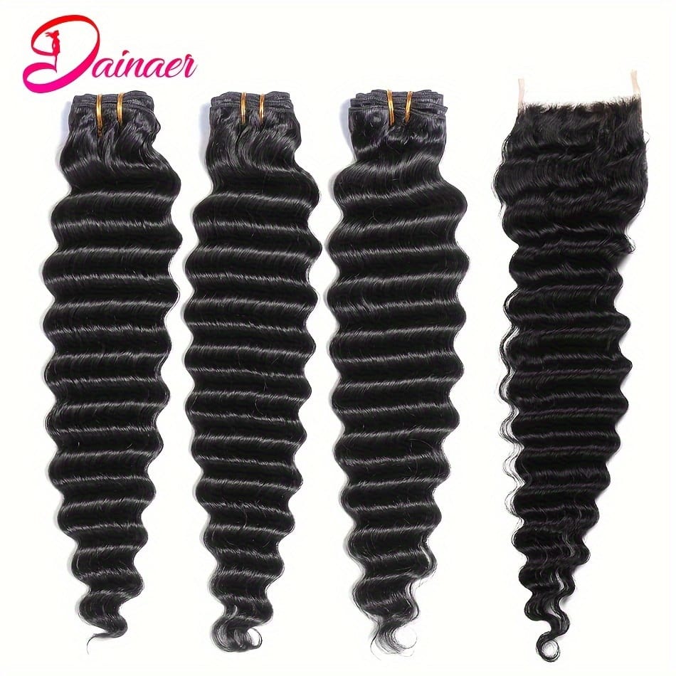 KissICON 14 16 18+Closure14 / Black KissIcon Deep Wave Hair Bundles 4x4 Closure -