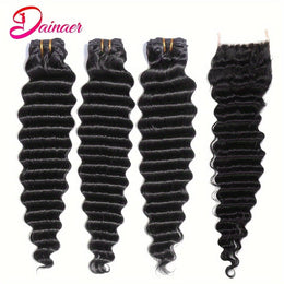 KissICON 14 16 18+Closure14 / Black KissIcon Deep Wave Hair Bundles 4x4 Closure -