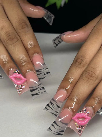 KissICON 14 / CHINA KissIcon Duckbill Pink Leopard Fake Nails Full Cover