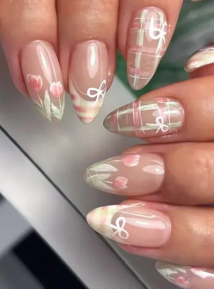 KissICON 14 Floral Garden Fresh Press On Nails Almond Stiletto