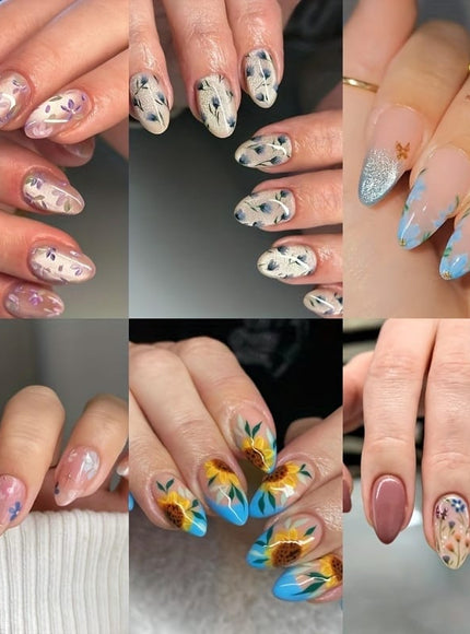 KissICON 144pcs Press On Nails KissIcon Sunflower Press On Nails Almond Medium Cat