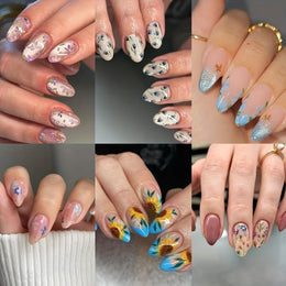 KissICON 144pcs Press On Nails KissIcon Sunflower Press On Nails Almond Medium Cat
