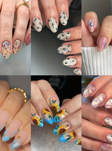 KissICON 144pcs Press On Nails KissIcon Sunflower Press On Nails Almond Medium Cat