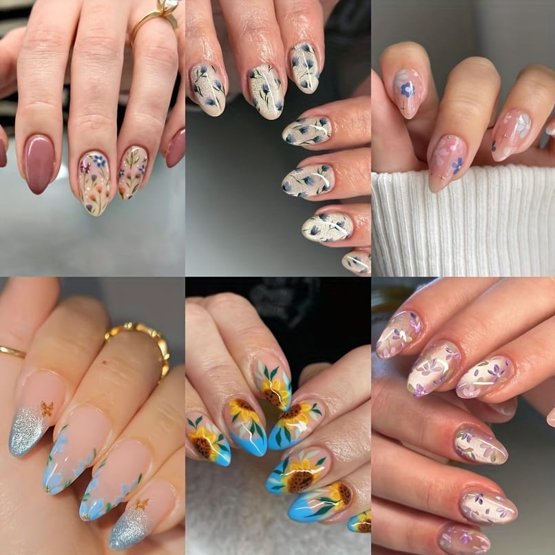KissICON 144pcs Press On Nails KissIcon Sunflower Press On Nails Almond Medium Cat