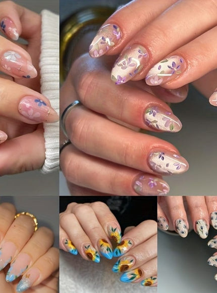 KissICON 144pcs Press On Nails KissIcon Sunflower Press On Nails Almond Medium Cat