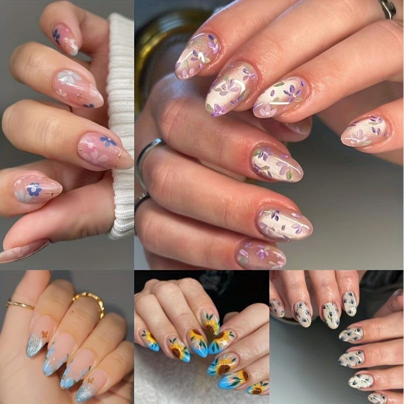 KissICON 144pcs Press On Nails KissIcon Sunflower Press On Nails Almond Medium Cat