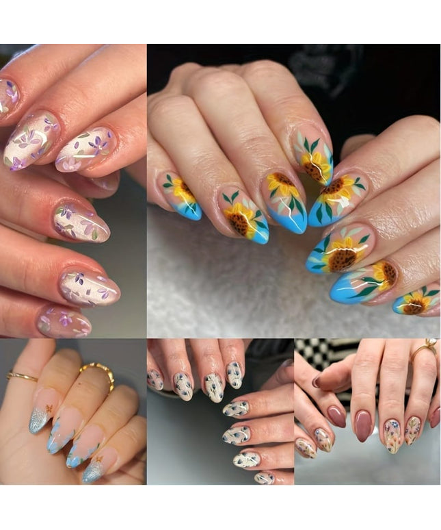 KissICON 144pcs Press On Nails KissIcon Sunflower Press On Nails Almond Medium Cat