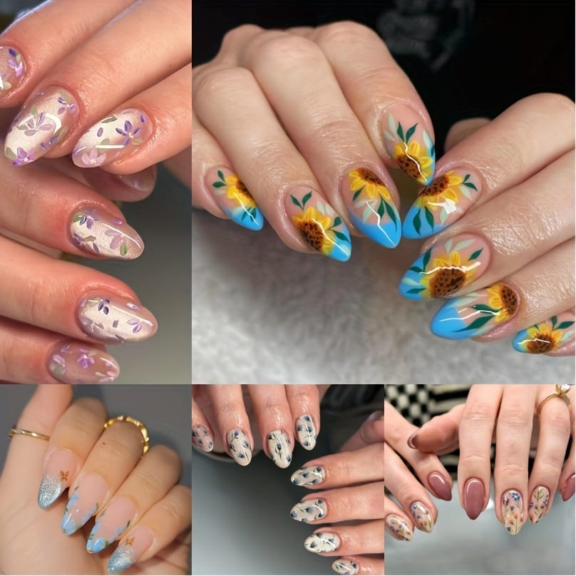 KissICON 144pcs Press On Nails KissIcon Sunflower Press On Nails Almond Medium Cat