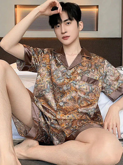 KissICON 145 / XL 65-75 KG Luxurious Silk Satin Mens Pajama Set