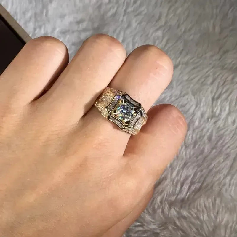 KissICON 14K Gold 3 Carats Diamond Ring for Men Rock 14k Gold Jewelry Anillo Esmaltado Silver 925 Jewelry Bague Diamant Bizuteria Rings
