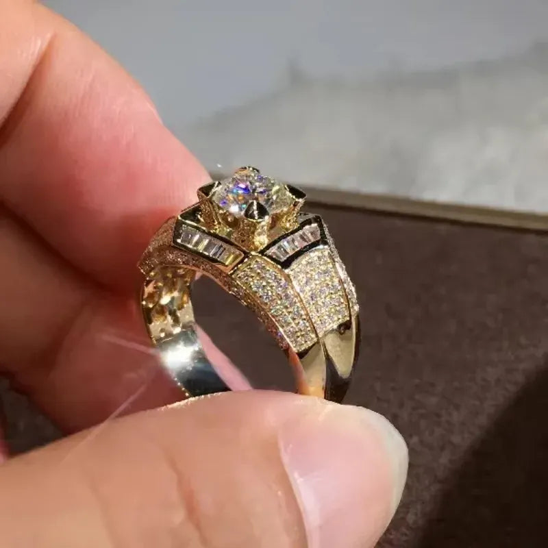KissICON 14K Gold 3 Carats Diamond Ring for Men Rock 14k Gold Jewelry Anillo Esmaltado Silver 925 Jewelry Bague Diamant Bizuteria Rings
