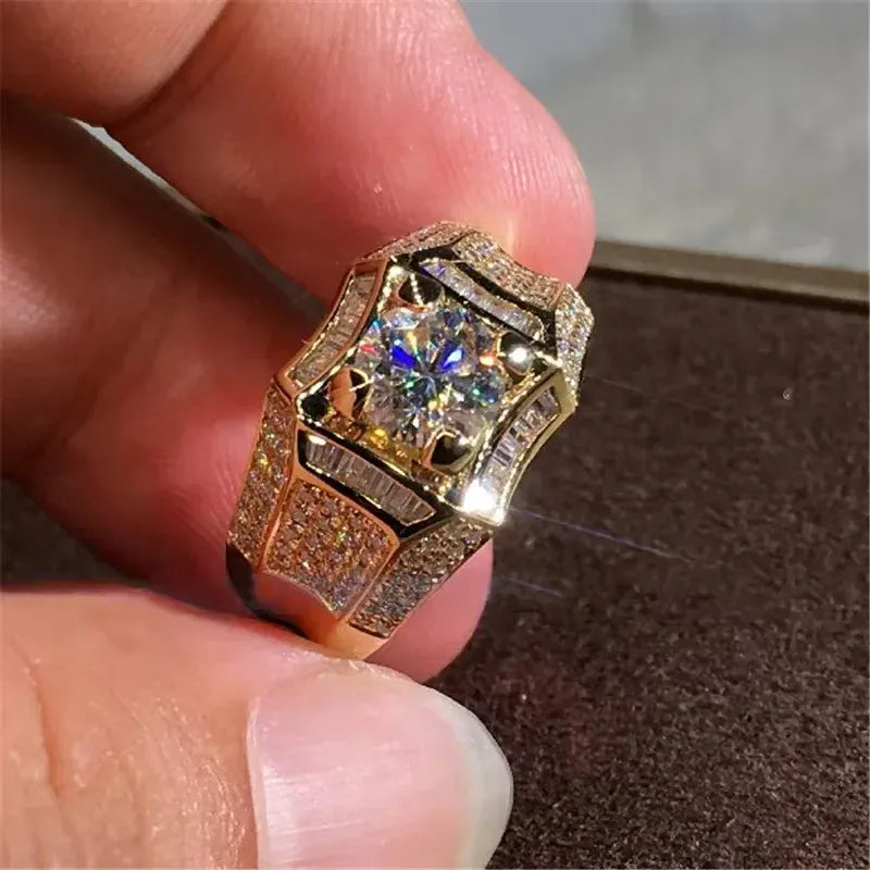 KissICON 14K Gold 3 Carats Diamond Ring for Men Rock 14k Gold Jewelry Anillo Esmaltado Silver 925 Jewelry Bague Diamant Bizuteria Rings