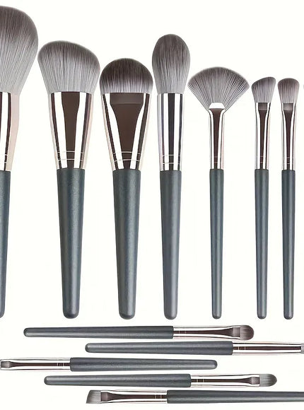 KissICON 14PC-Green KissIcon 14 Piece Makeup Brush Set - Soft
