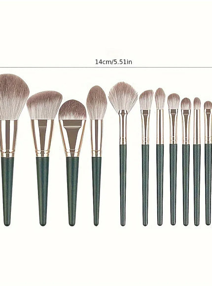 KissICON 14PC-Green KissIcon 14 Piece Makeup Brush Set - Soft