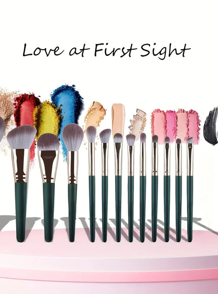 KissICON 14PC-Green KissIcon 14 Piece Makeup Brush Set - Soft