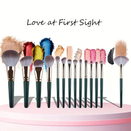 KissICON 14PC-Green KissIcon 14 Piece Makeup Brush Set - Soft