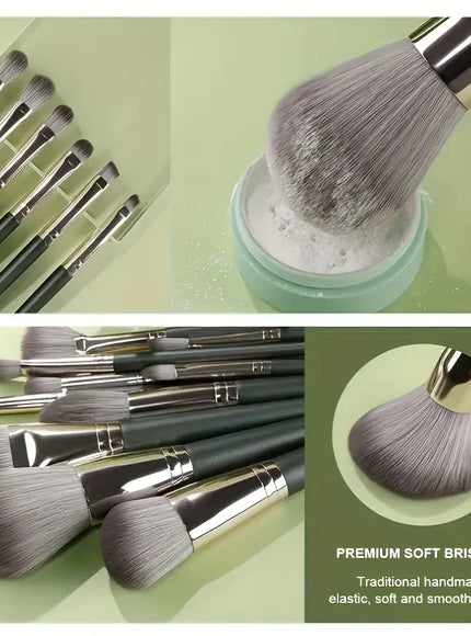 KissICON 14PC-Green KissIcon 14 Piece Makeup Brush Set - Soft