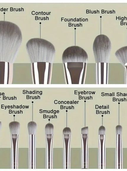 KissICON 14PC-Green KissIcon 14 Piece Makeup Brush Set - Soft