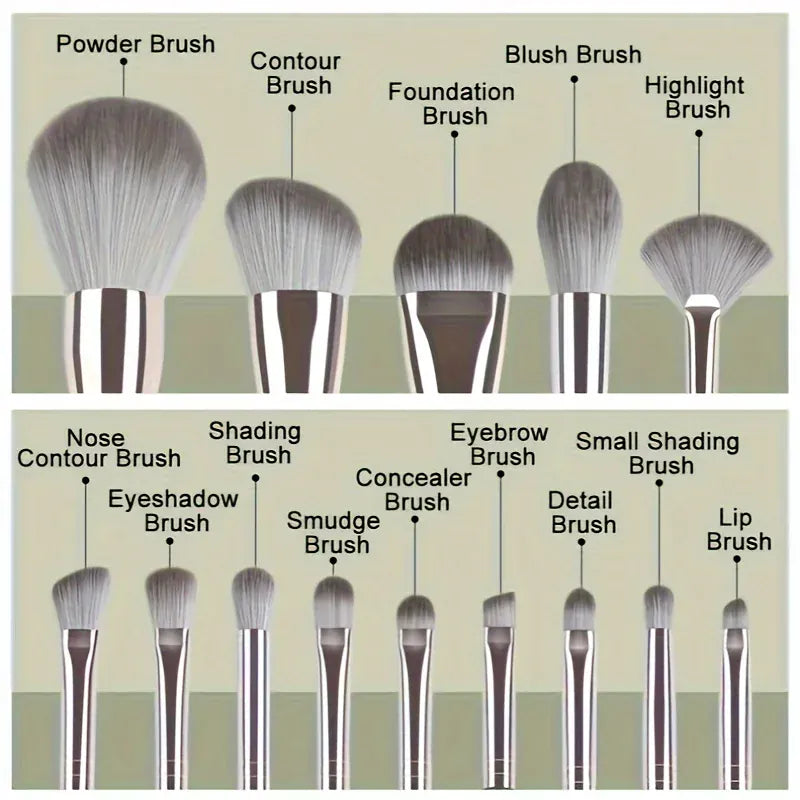 KissICON 14PC-Green KissIcon 14 Piece Makeup Brush Set - Soft