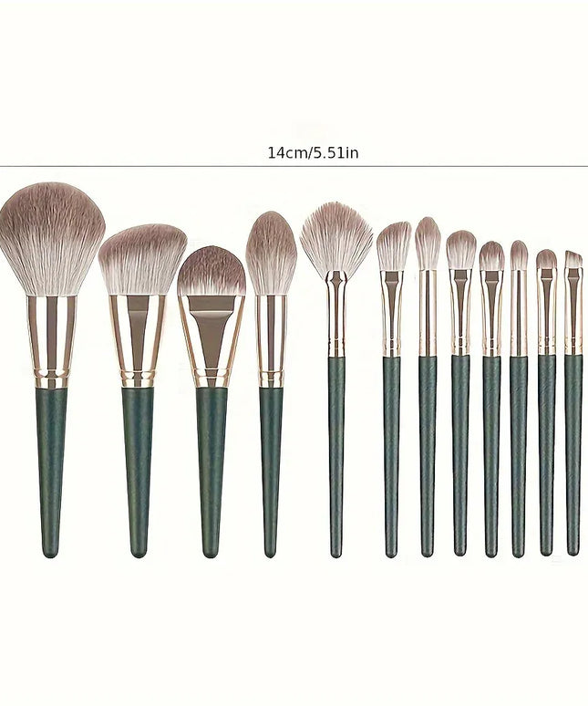 KissICON 14PC-Green KissIcon 14 Piece Makeup Brush Set - Soft