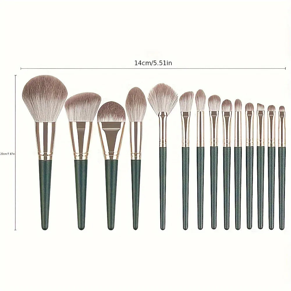 KissICON 14PC-Green KissIcon 14 Piece Makeup Brush Set - Soft
