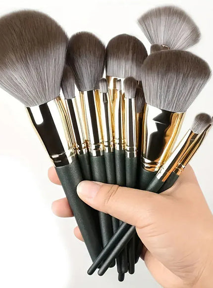 KissICON 14PC-Green KissIcon 14 Piece Makeup Brush Set - Soft