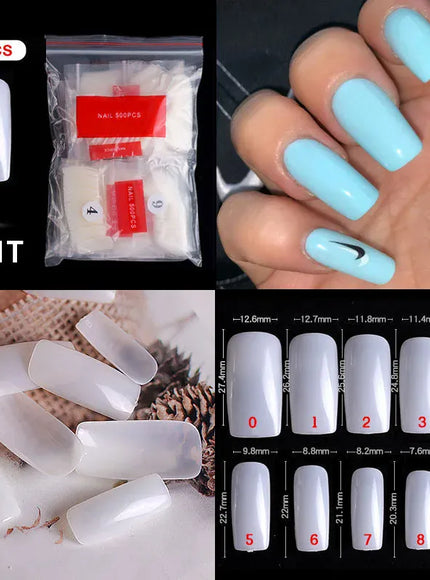 KissICON 15 Natural / CHINA Mid Length Press On Nails Clear Natural 500pcs