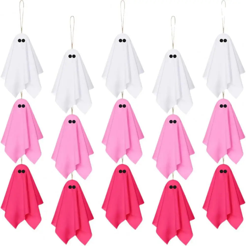 KissICON 15 pcs / China Pink Halloween Ghost Decorations Girly Halloween Room Decor Halloween Ghost Hanging Decor Set Pastel Pink White Soft Fabric